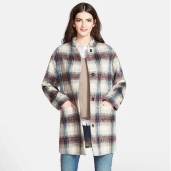 Kenneth Cole NY Wool Blend Plaid Coat Snap Closure Collar Women Sz L  NWT - Picture 2 of 15